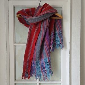 Handwoven Striped Fringe Scarf Cotton Blend